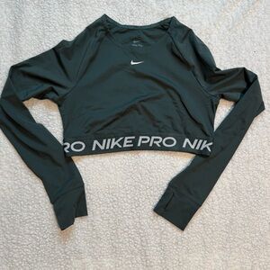 Nike Women's Dark Green Long Sleeve Crop Top